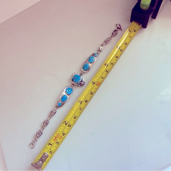 NWOT Unisex Handmade Sterling Silver and Genuine Turquoise Skull Bracelet - Picture 8 of 8